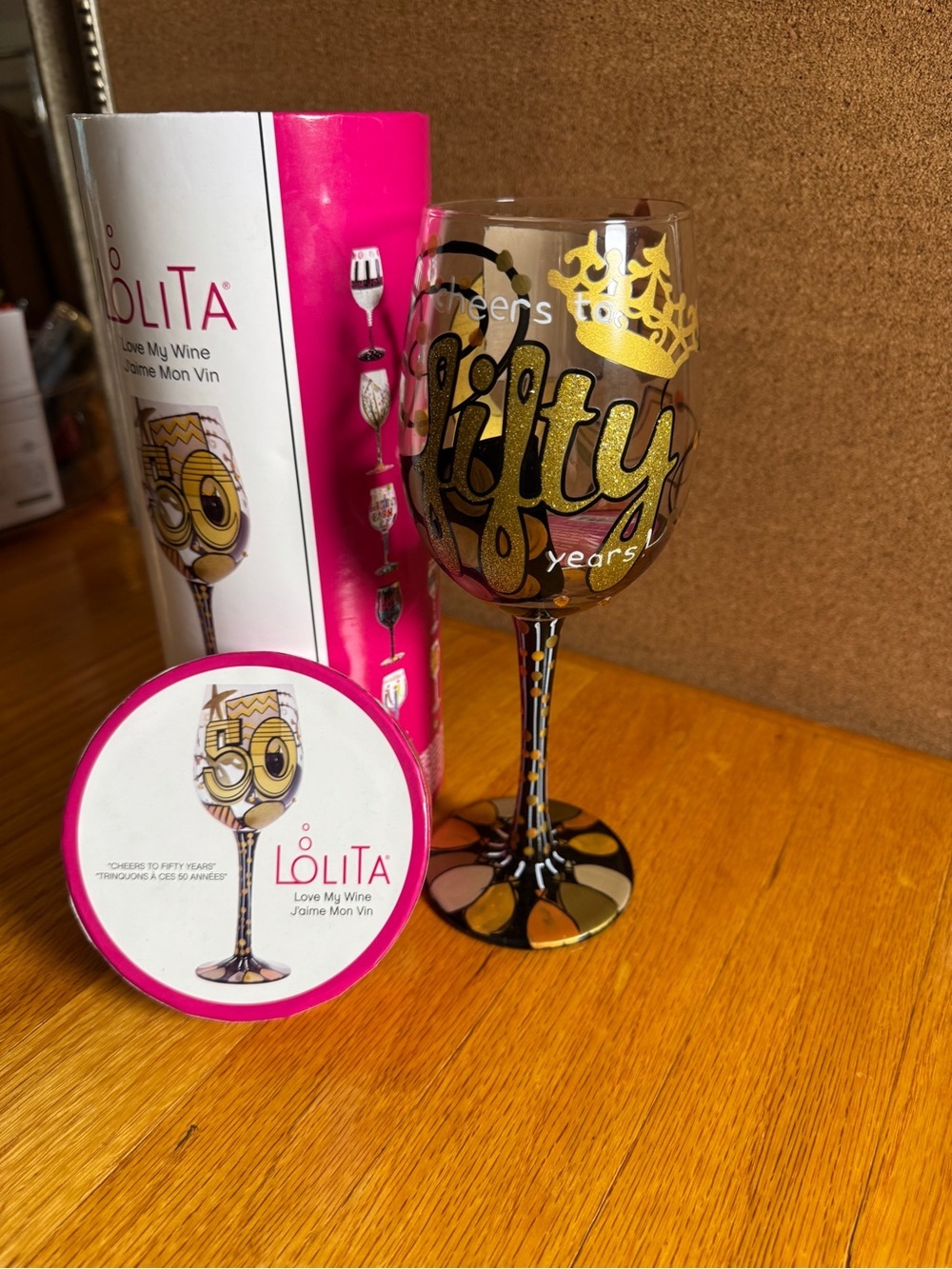 Lolita "Cheers to Fifty Years" 50th Birthday Hand-Painted Wine Glass w/Gift Box